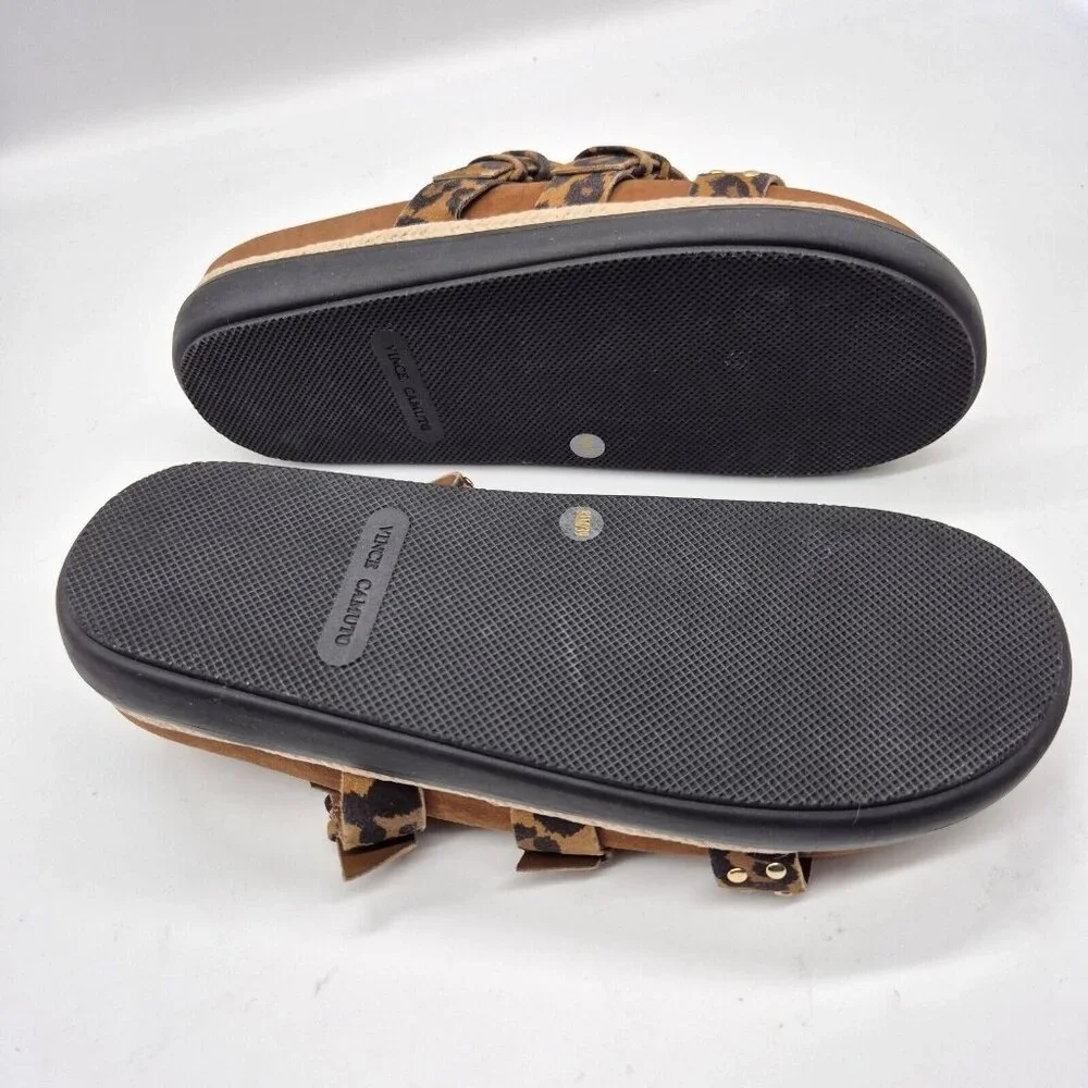 Vince Camuto Ciandra Size 9.5 M Slip On Slide 3 Straps Buckle Brown Flat 934